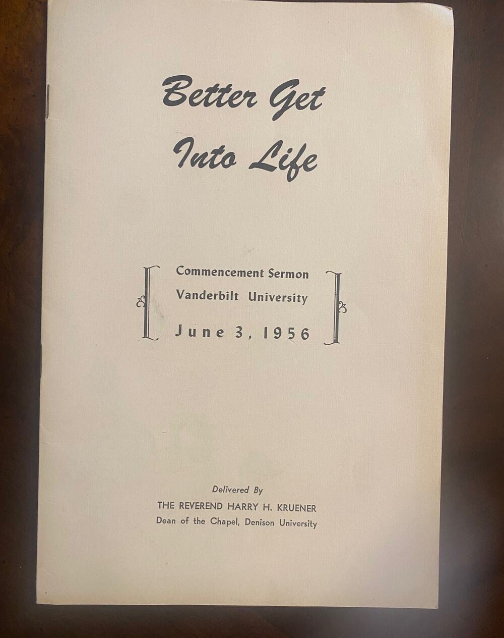 Vanderbilt University 1956 Commencement Sermon, Reverend Harry Kruener